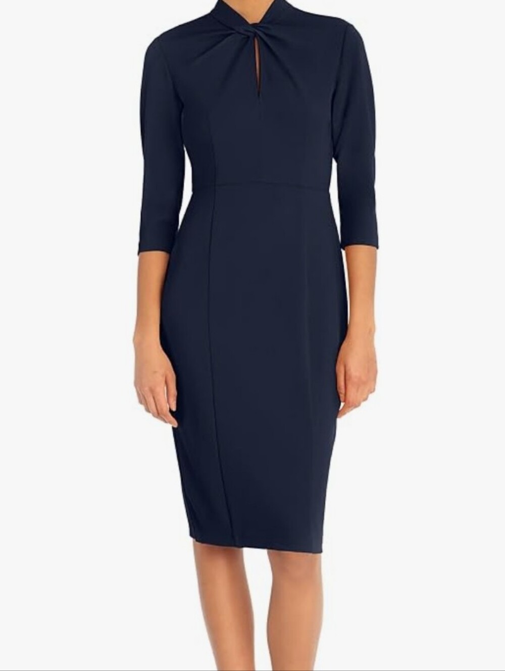 Donna Morgan Navy Midi Dress with Three-Quarter Sleeves